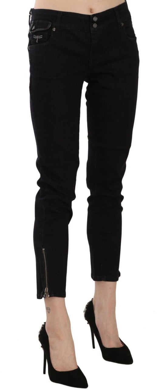 Galliano John Galliano Black Mid Waist Cropped Cut Hem Denim Casual Pants Zwart