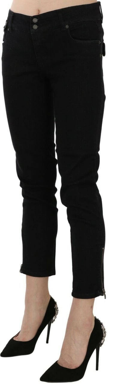 Galliano John Galliano Black Mid Waist Cropped Cut Hem Denim Casual Pants Zwart