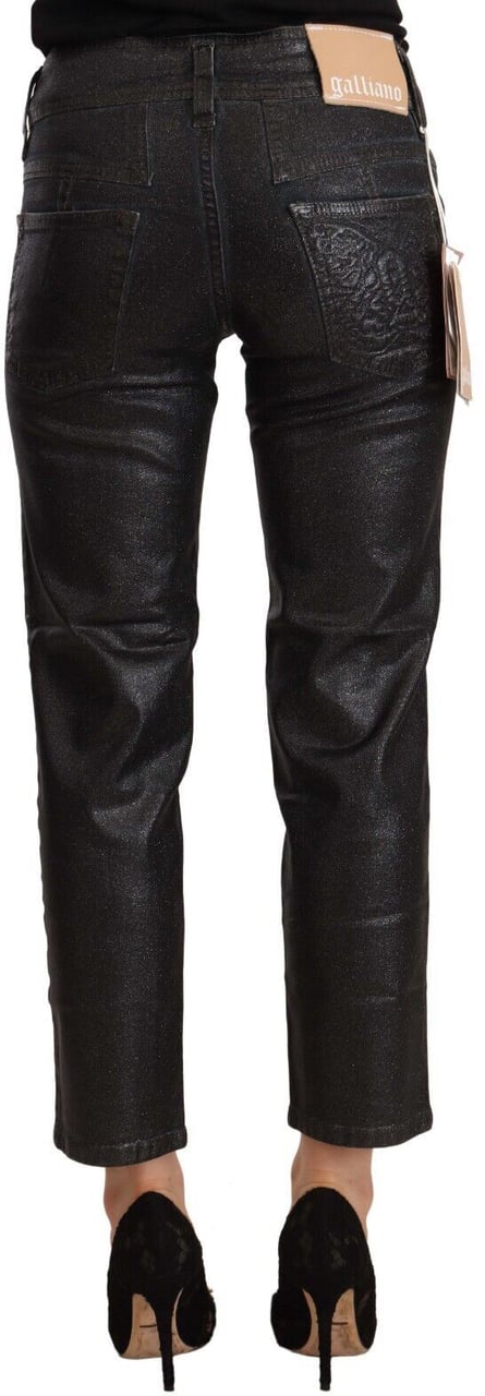 Galliano John Galliano Black Glittered Mid Waist Cotton Cropped Pants Zwart