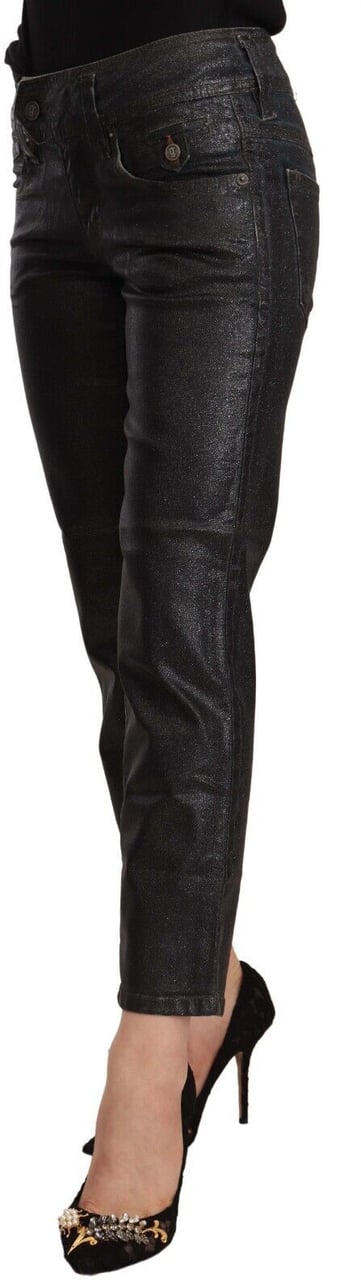 Galliano John Galliano Black Glittered Mid Waist Cotton Cropped Pants Zwart