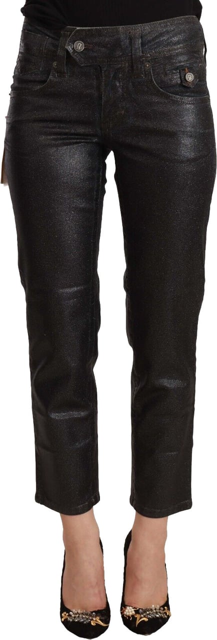 Galliano John Galliano Black Glittered Mid Waist Cotton Cropped Pants Zwart
