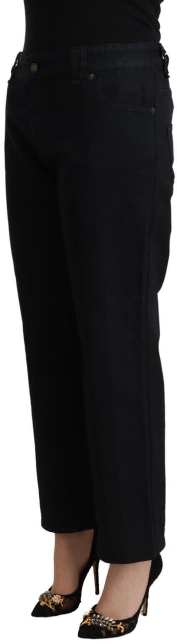 Galliano John Galliano Black Cotton Flared Cropped High Waist Denim Jeans Zwart