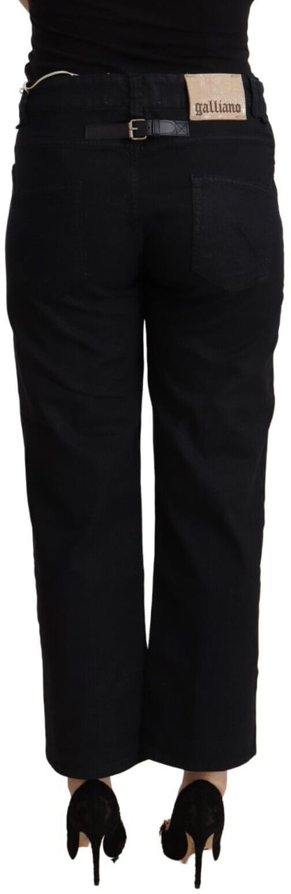 Galliano John Galliano Black Cotton Flared Cropped High Waist Denim Jeans Zwart
