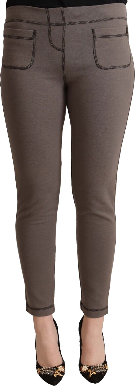 Galliano John Galliano Gray Cotton Mid Waist Stretch Leggings Cropped Pants Grijs