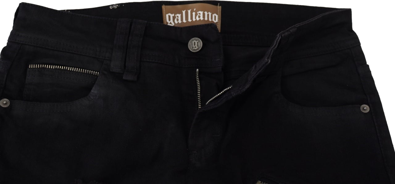 Galliano John Galliano Black Cotton Mid Waist Skinny Slim Fit Denim Jeans Zwart