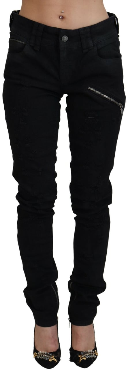 Galliano John Galliano Black Cotton Mid Waist Skinny Slim Fit Denim Jeans Zwart