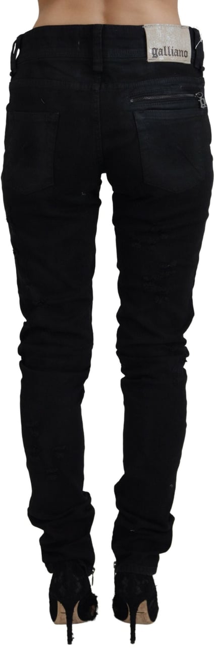 Galliano John Galliano Black Cotton Mid Waist Skinny Slim Fit Denim Jeans Zwart