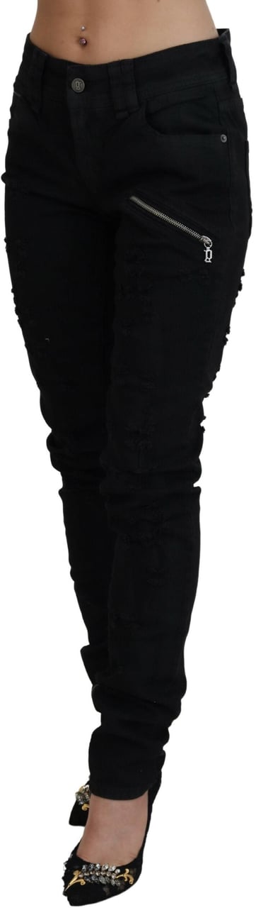 Galliano John Galliano Black Cotton Mid Waist Skinny Slim Fit Denim Jeans Zwart