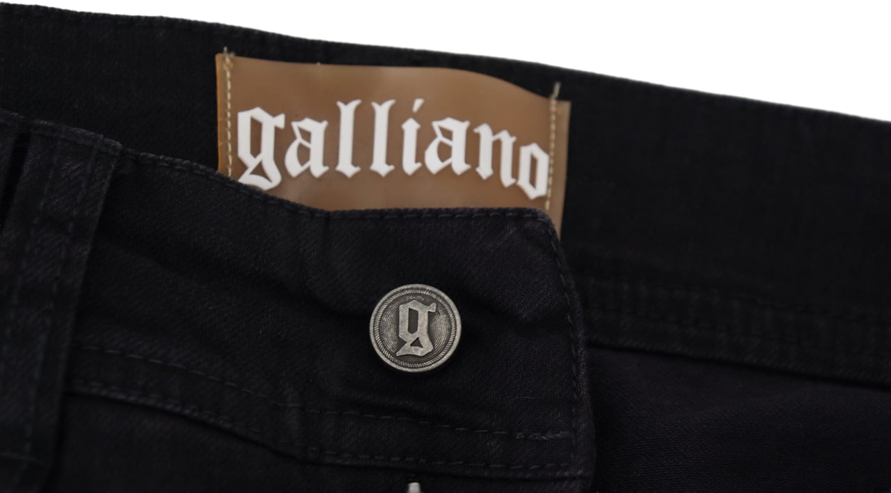 Galliano John Galliano Black Cotton Mid Waist Skinny Slim Fit Denim Jeans Zwart
