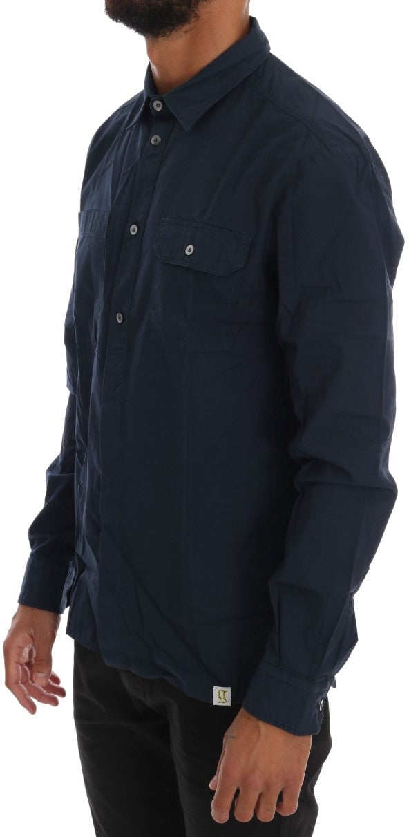 Galliano John Galliano Blue Casual Cotton Long Sleeve Shirt Blauw
