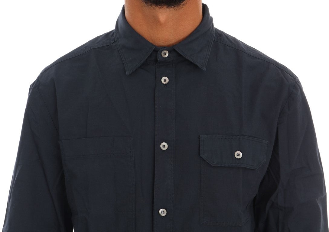 Galliano John Galliano Blue Casual Cotton Long Sleeve Shirt Blauw