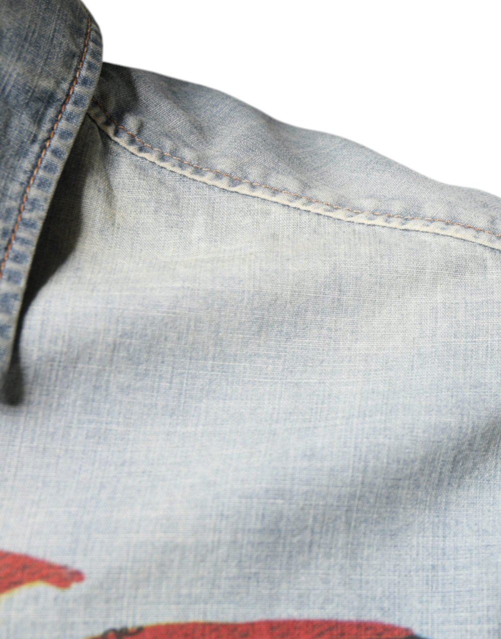 Galliano John Galliano Light Blue Printed Cotton Denim Long Sleeves Shirt Blauw