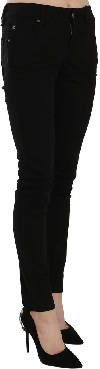 Galliano John Galliano Black Mid Waist Slim Fit Skinny Denim Casual Pants Jeans Zwart