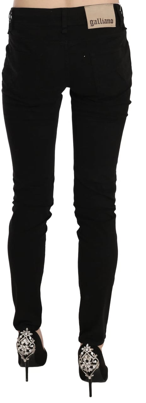 Galliano John Galliano Black Mid Waist Slim Fit Skinny Denim Casual Pants Jeans Zwart