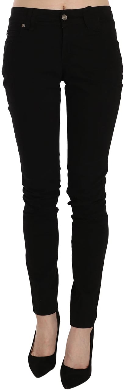 Galliano John Galliano Black Mid Waist Slim Fit Skinny Denim Casual Pants Jeans Zwart