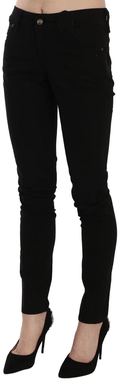 Galliano John Galliano Black Mid Waist Slim Fit Skinny Denim Casual Pants Jeans Zwart