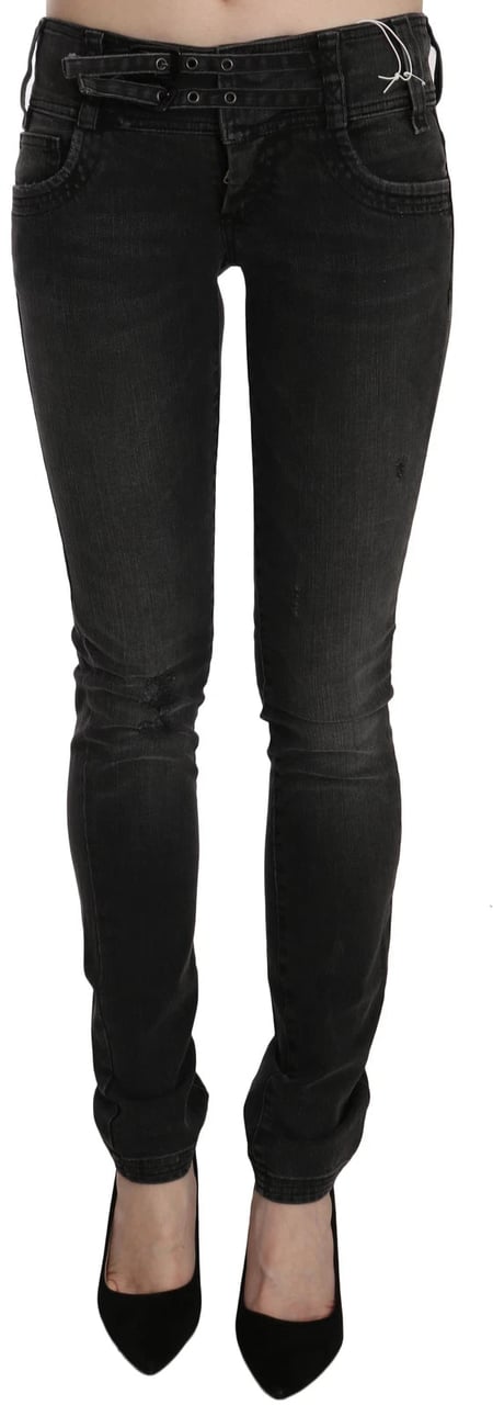 Galliano John Galliano Black Washed Low Waist Slim Fit Skinny Denim Pants Jeans Zwart