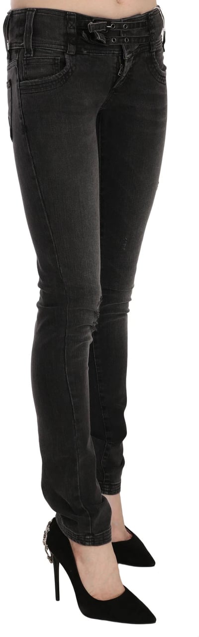 Galliano John Galliano Black Washed Low Waist Slim Fit Skinny Denim Pants Jeans Zwart