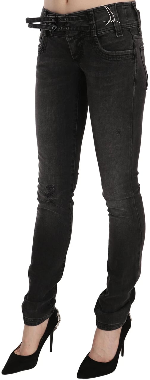 Galliano John Galliano Black Washed Low Waist Slim Fit Skinny Denim Pants Jeans Zwart