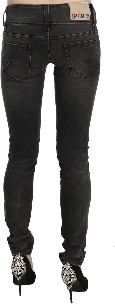 Galliano John Galliano Black Washed Low Waist Slim Fit Skinny Denim Pants Jeans Zwart