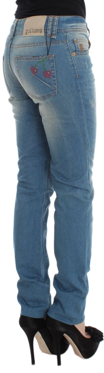 Galliano John Galliano Blue Wash Cotton Blend Slim Fit Jeans Blauw