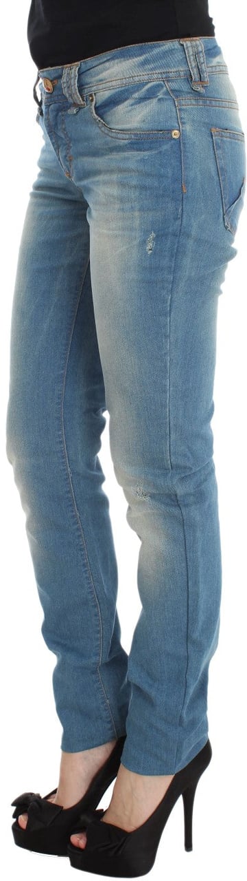 Galliano John Galliano Blue Wash Cotton Blend Slim Fit Jeans Blauw