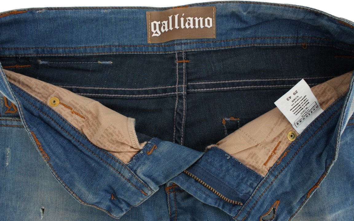 Galliano John Galliano Blue Wash Cotton Blend Slim Fit Jeans Blauw
