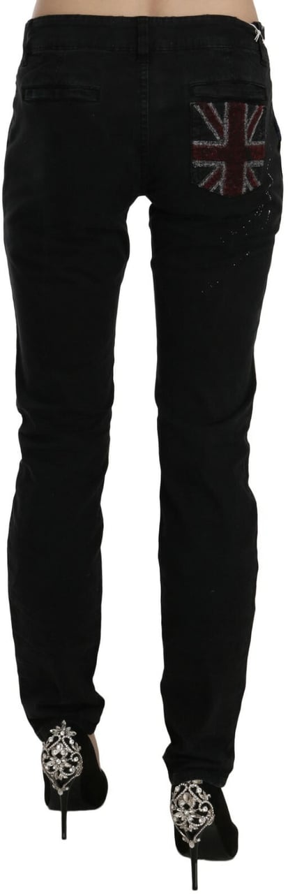 Galliano John Galliano Black Low Waist White Paint Skinny Denim Pants Jeans Zwart
