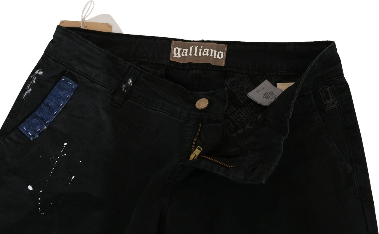 Galliano John Galliano Black Low Waist White Paint Skinny Denim Pants Jeans Zwart