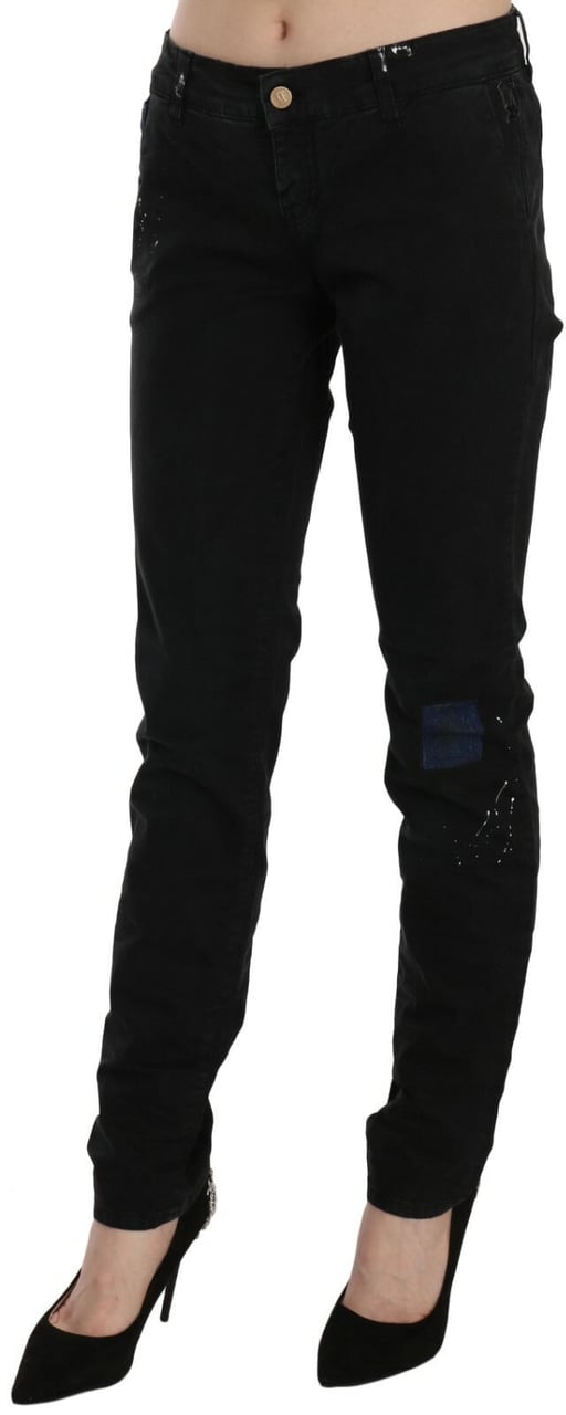 Galliano John Galliano Black Low Waist White Paint Skinny Denim Pants Jeans Zwart