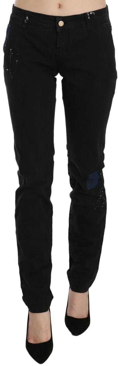 Galliano John Galliano Black Low Waist White Paint Skinny Denim Pants Jeans Zwart