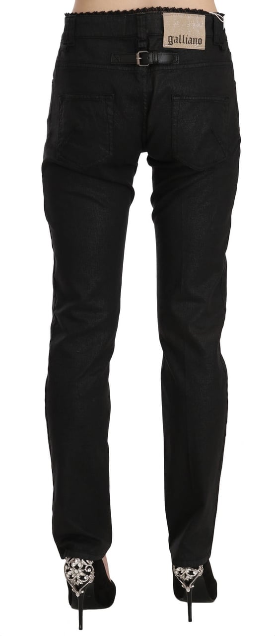 Galliano John Galliano Black Mid Waist Skinny Cotton Casual Denim Jeans Zwart