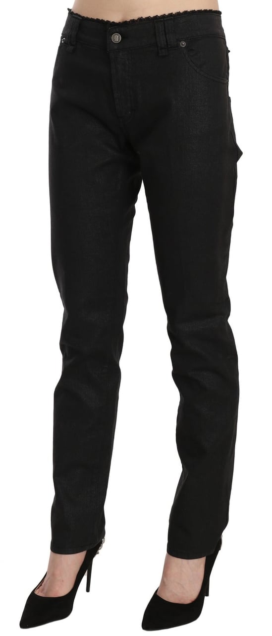 Galliano John Galliano Black Mid Waist Skinny Cotton Casual Denim Jeans Zwart