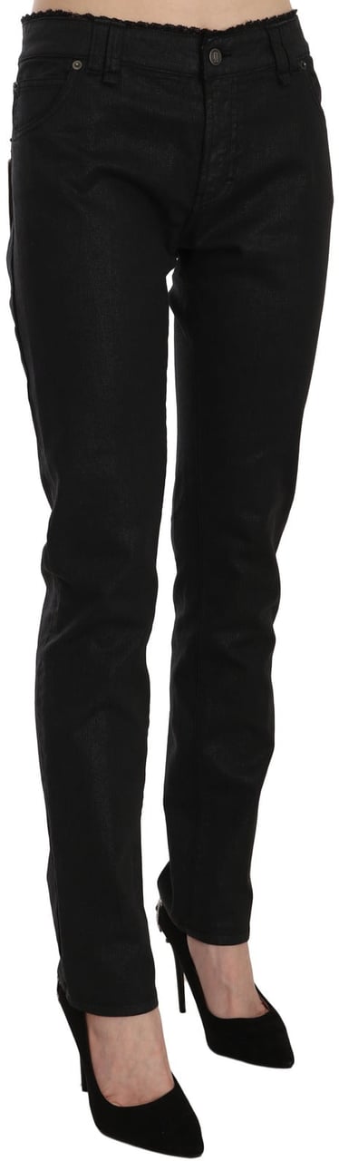 Galliano John Galliano Black Mid Waist Skinny Cotton Casual Denim Jeans Zwart