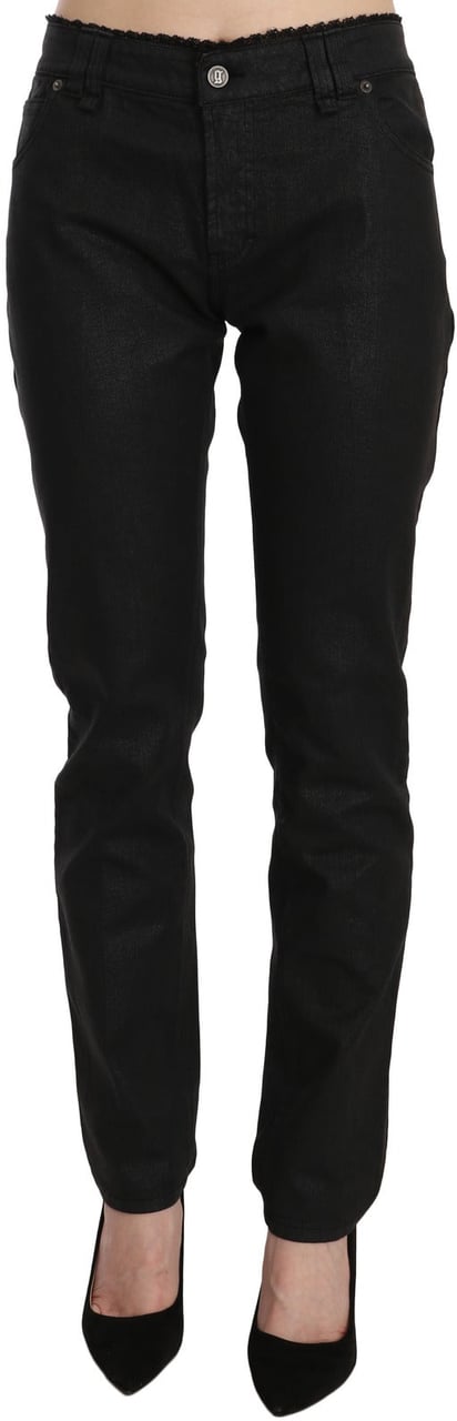 Galliano John Galliano Black Mid Waist Skinny Cotton Casual Denim Jeans Zwart