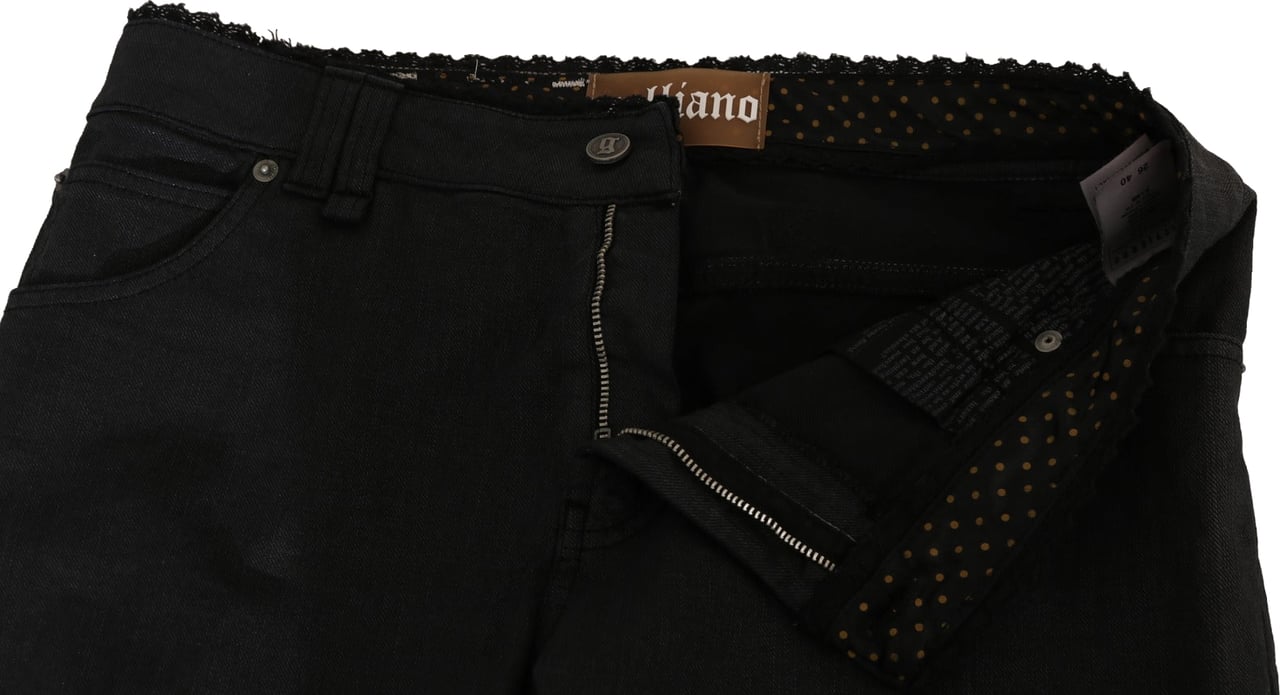Galliano John Galliano Black Mid Waist Skinny Cotton Casual Denim Jeans Zwart