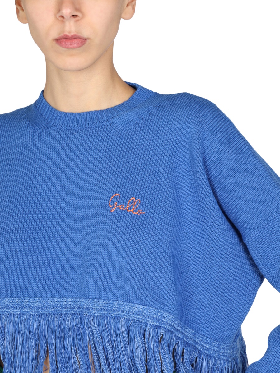 Gallo Fringe Detail Crew Neck Sweater Blauw