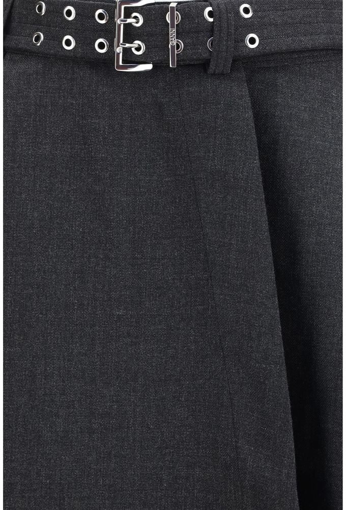 Ganni Gray Recycled Polyester Long Skirt Grijs