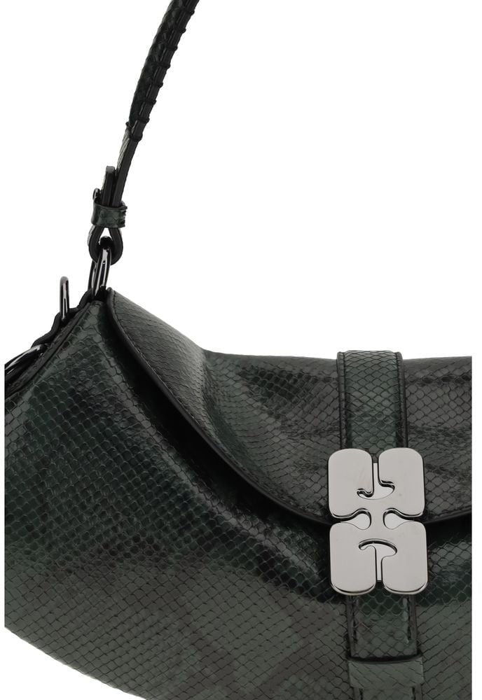 Ganni Ganni Blue Recycled Leather Shoulder Bag Blauw