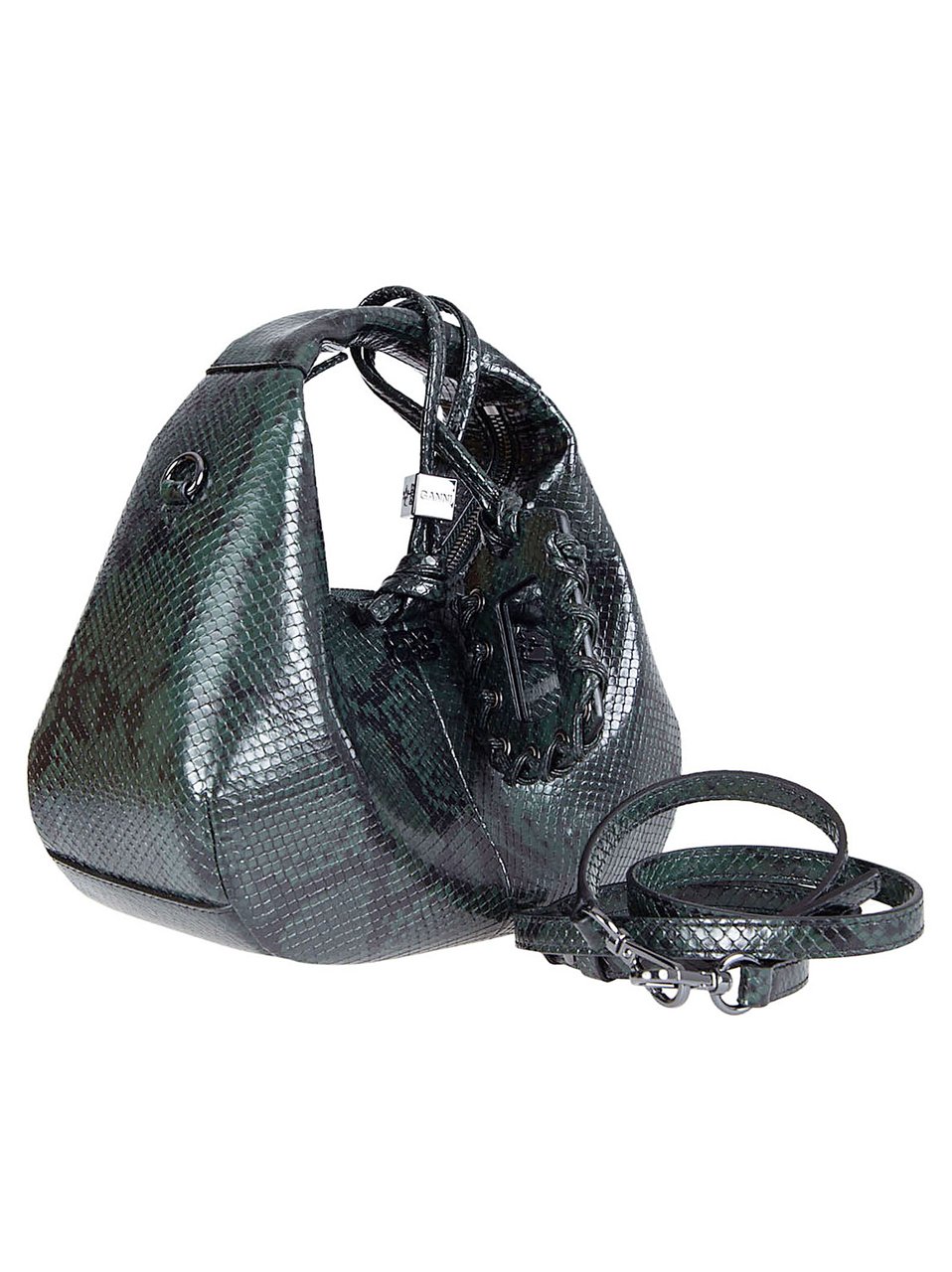 Ganni Textured Snake Pattern Tag Handbag Grijs