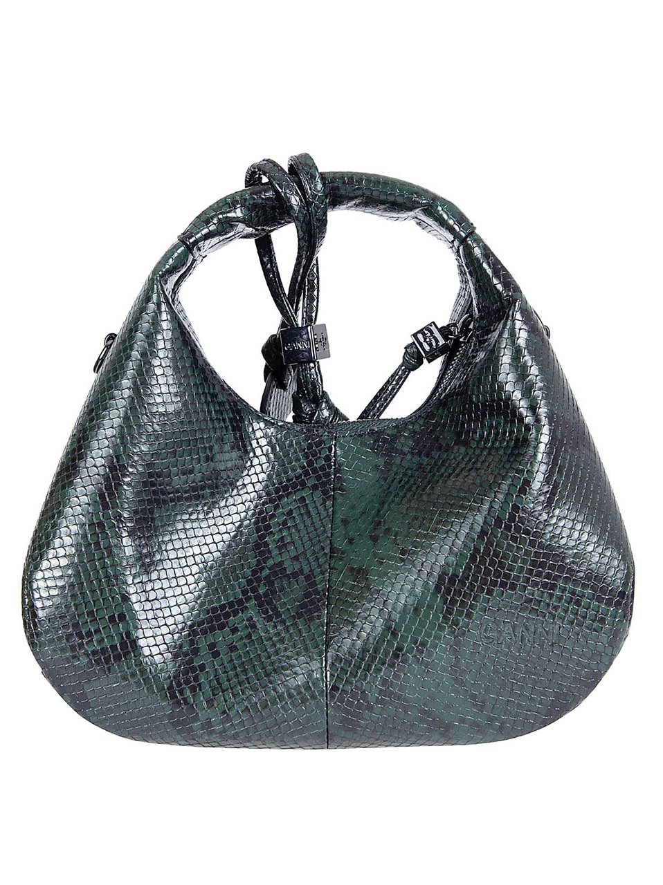 Ganni Textured Snake Pattern Tag Handbag Grijs