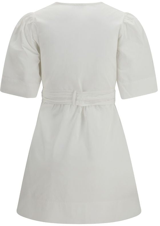 Ganni White Cotton Casual Dress Wit