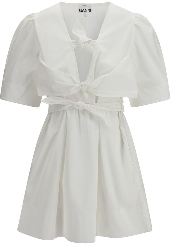 Ganni White Cotton Casual Dress Wit