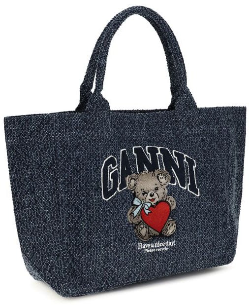 Ganni Blue Cotton Shoulder Bag Blauw