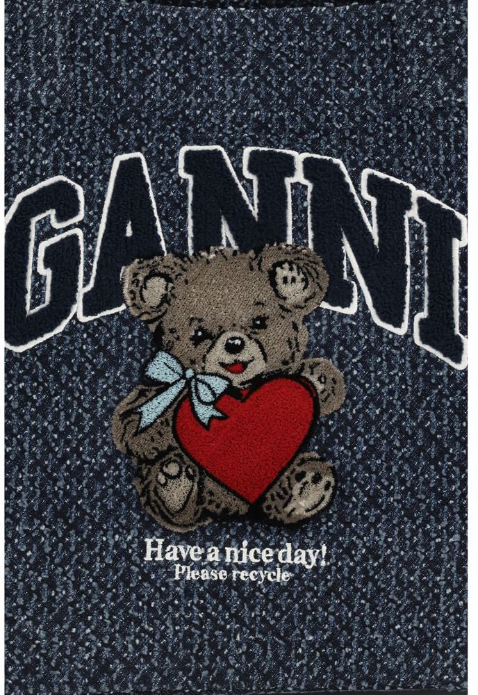Ganni Blue Cotton Shoulder Bag Blauw