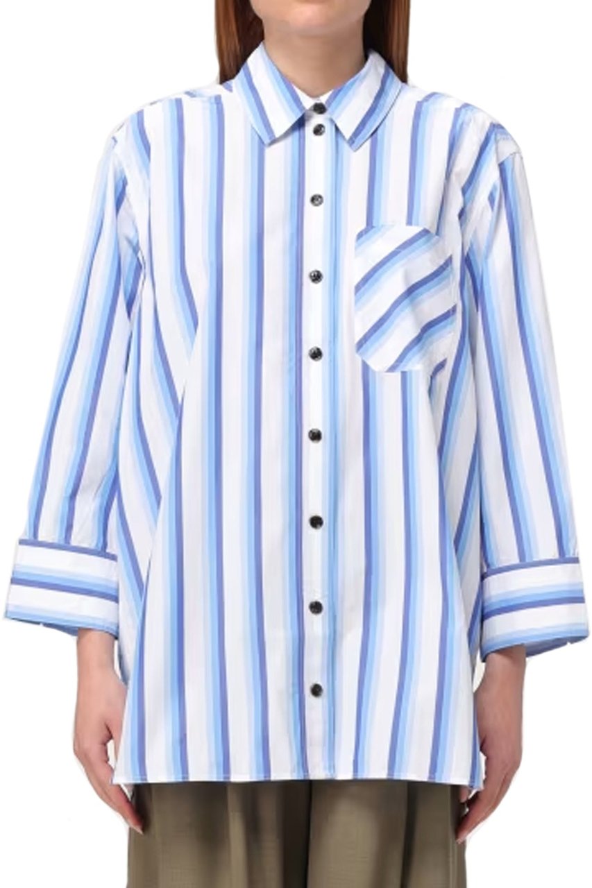 Ganni Cotton Striped Shirt Blauw