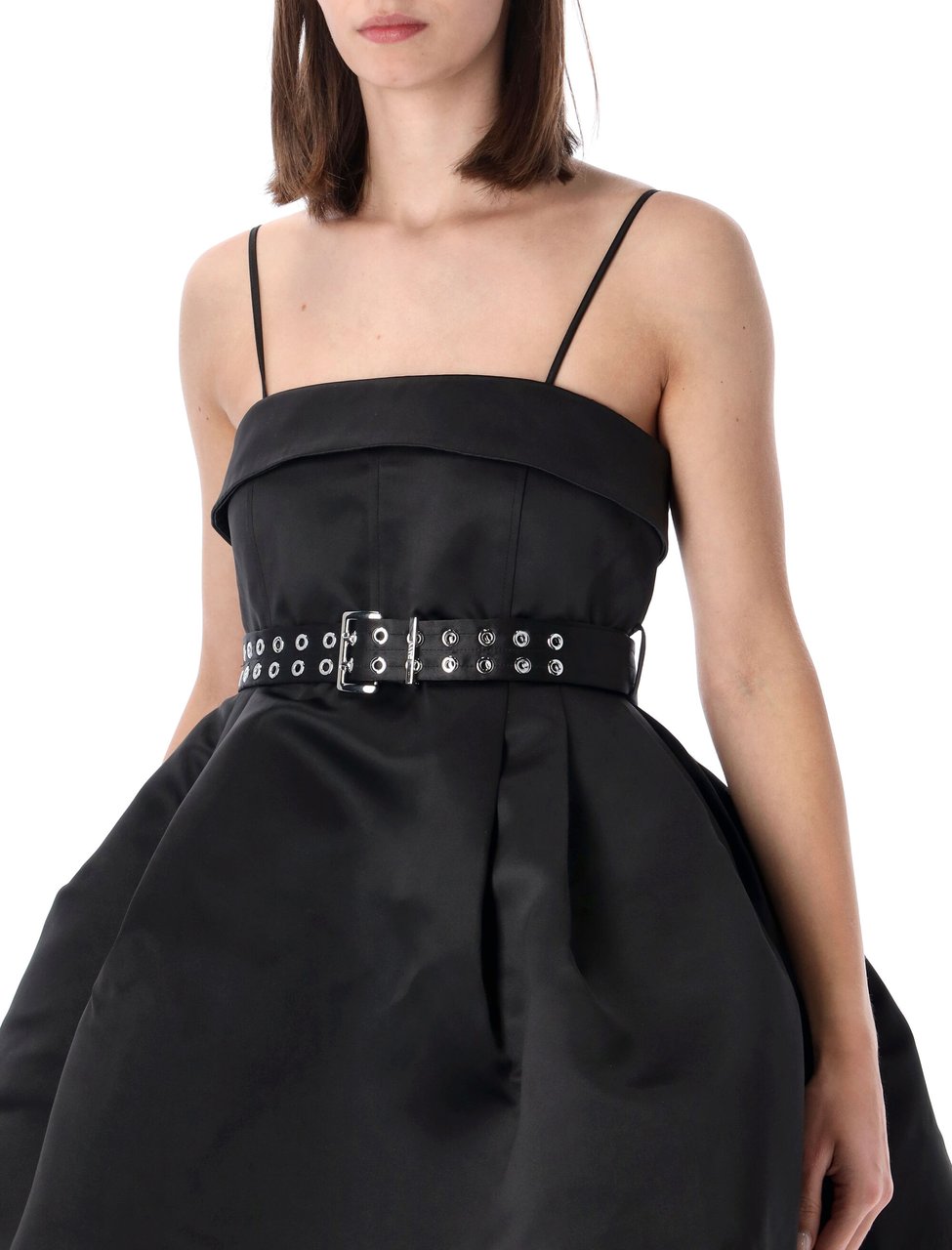 Ganni Satin Bubble Mini Dress Nero Zwart