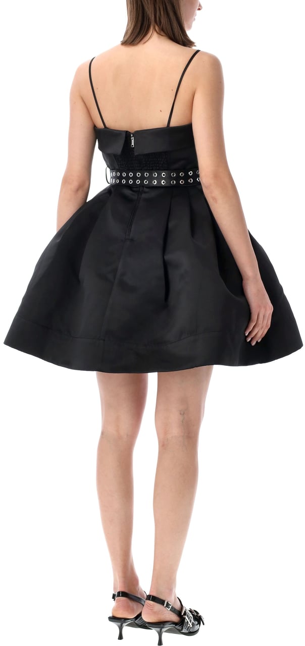 Ganni Satin Bubble Mini Dress Nero Zwart