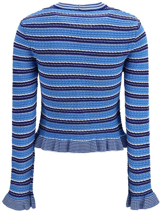 Ganni Blue Cotton Cardigan Blauw