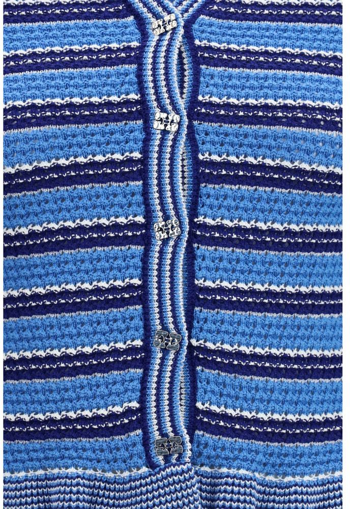 Ganni Blue Cotton Cardigan Blauw